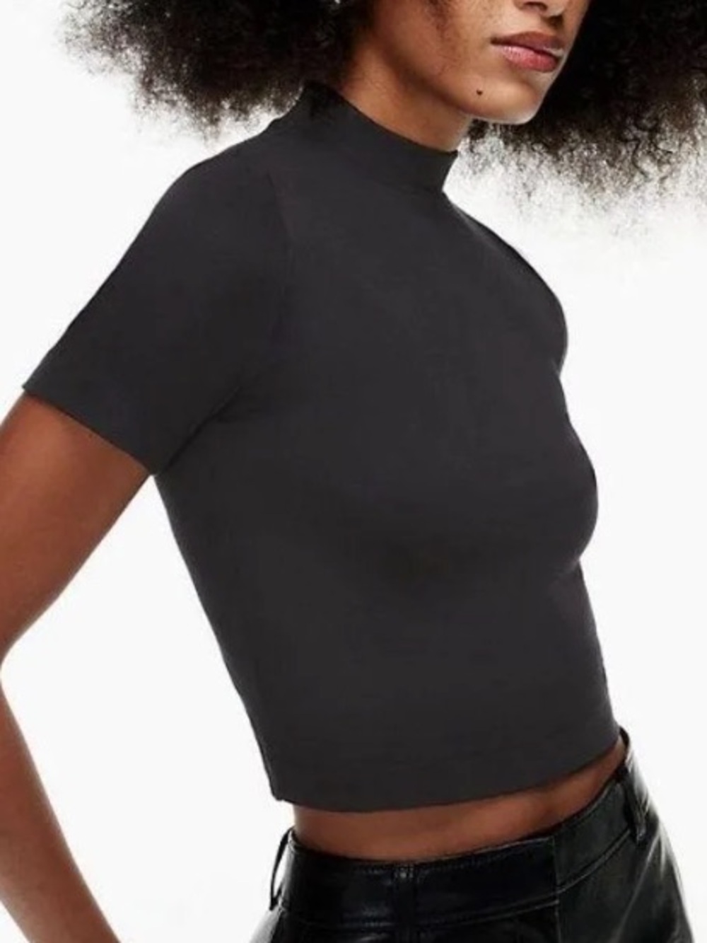 Aritzia Babaton Ribbed Cropped Mock Neck Tee - Sz S
